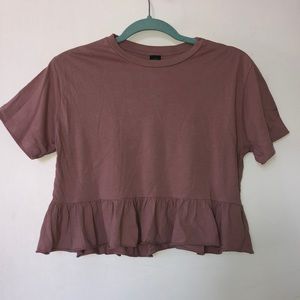 Wild Fable Cropped Oversized Ruffle Hem Tee